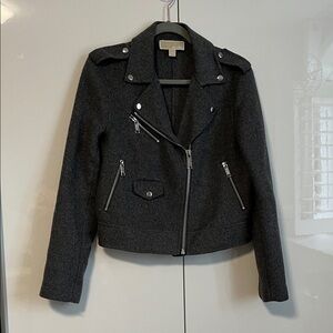 NWOT MICHAEL KORS Charcoal Grey Wool Moto Jacket, Size M